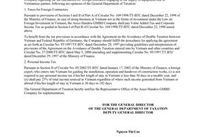 Official Dispatch No. 943 TCT/TNCN, on Tax payment of foreign contractor