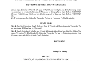 Quyết định 01/2004/QĐ-BKHCN Ban hành Điều lệ Tổ chức Hoạt động Trung tâm Tin học