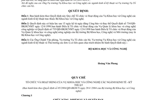 Quyết định 05/2004/QĐ-BKHCN Quy chế Tổ chức Hoạt động Vụ Khoa học và Công nghệ ngành kinh tế-kỹ thuật