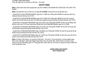 Quyết định 479/2004/QĐ-NHNN Hệ thống tài khoản kế toán Tổ chức tín dụng