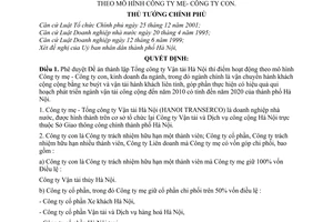 Quyết định 71/2004/QĐ-TTg  thành lập Tổng công ty Vận tải Hà Nội thí điểm hoạt động mô hình Công ty mẹ con