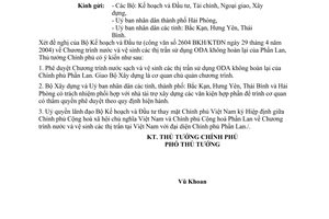 Công văn 578/CP-QHQT chương trình nước và vệ sinh các thị trấn sử dụng ODA Phần Lan