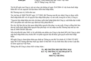 Công văn  2020/TM-KH-ĐT  thủ tục hoàn thuế nhập khẩu nguyên liệu sản xuất