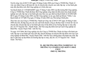 Công văn  2276/CV-CLH  địa điểm sản xuất lắp ráp xe gắn máy của Công ty TNHH Duy Thịnh