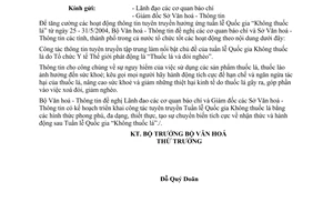 Công văn 1519 VHTT-BC  tăng cường công tác tuyên truyền hưởng ứng tuần lễ quốc gia "Không thuốc lá"
