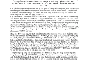 Công văn 5127/TC-HTQT xử lý vướng mắc  phân loại hàng hoá nhập khẩu áp dụng thuế suất CEPT/AFTA