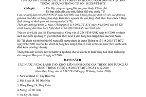 Công văn 5312/TC/CST  đối tượng áp dụng TT 118/2003/TT-BTC hàng hoá nhập khẩu xuất xứ từ  nước theo danh sách đính kèm