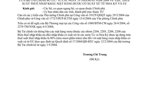 Công văn 5327/TC/CST  thuế suất thuế nhập khẩu  hàng rượu có xuất xứ từ Hoa Kỳ Và úc