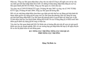 Công văn  2217/TCHQ-KTTT giá tính thuế hàng nhập khẩu