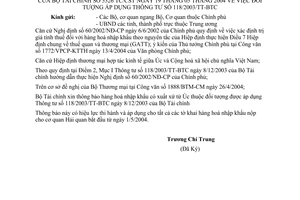Công văn 5326/TC/CSTc đối tượng áp dụng TT 118/2003/TT-BTC hàng hoá nhập khẩu có xuất xứ từ Úc
