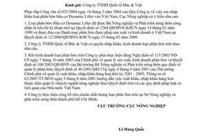 Công văn  633/CV-NN-ĐPB nhập khẩu phân bón hữu cơ Dynamic Lifer