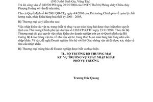 Công văn  2804 TM-XNK  nhập khẩu pháo sáng cứu hộ