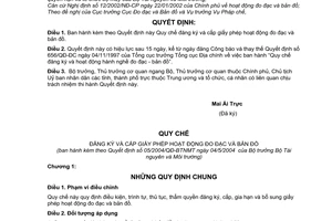 Quyết định 05/2004/QĐ-BTNMT Quy chế đăng ký cấp giấy phép hoạt động đo đạc bản đồ