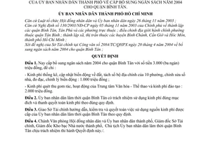 Quyết định 123/2004/QĐ-UB cấp bổ sung ngân sách 2004  quận Bình Tân