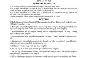 Quyết định 410/2004/QĐ-BCA A11 danh mục bí mật nhà nước độ Mật ngành Lao động - thương binh và xã hội