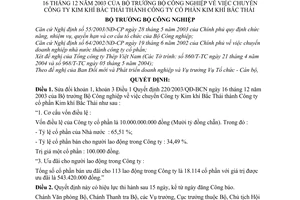 Quyết định 34/2004/QĐ-BCN chuyển Công ty Kim khí Bắc Thái thành Công ty cổ phần  sửa đổi 220/2003/QĐ-BCN