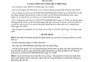 Quyết định 1219/QĐ-UB năm 2004 chế độ đặc thù nghề nghiệp cán bộ trung tâm bảo trợ xã hội Huế