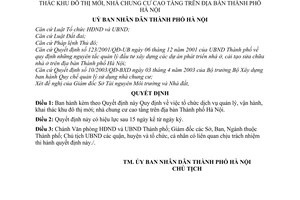 Quyết định  65/2004/QĐ-UB tổ chức dịch vụ quản lý, vận hành, khai thác khu đô thị mới, nhà chung cư cao tầng Thành phố Hà Nội