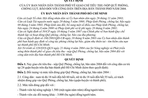 Quyết định 127/2004/QĐ-UB giao chỉ tiêu thu-nộp Quỹ phòng, chống lụt, bão công dân thành phố 2004