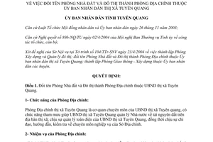 Quyết định 45/2004/QĐ-UB đổi Phòng Nhà đất Đô thị thành phòng Địa chính Tuyên Quang