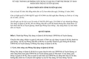 Quyết định 44/2004/QĐ-UB thành lập Phòng Xây dựng Quản lý đô thị thị xã Tuyên Quang