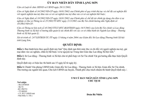 Quyết định 27/2004/QĐ-UB quy định tạm thời chế độ đối tượng cai nghiện ma tuý chữa bệnh Lạng Sơn