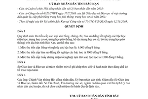 Quyết định 604/QĐ-UB 2004 thu tiền các loại văn bằng chứng chỉ bản sao tốt nghiệp các bậc học Bắc Kạn