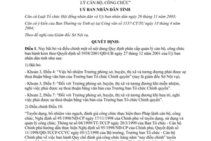 Quyết định 1561/2004/QĐ-UB bãi bỏ điều chỉnh phân cấp quản lý cán bộ công chức Bến Tre