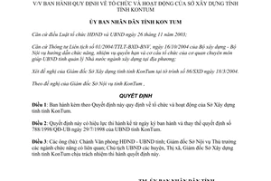 Quyết định số 25/2004/QĐ-UB tổ chức và hoạt động của Sở Xây dựng Kon Tum