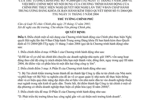 Quyết định 79/2004/QĐ-TTg Chương trình hành động Chính phủ thực hiện Nghị quyết Hội nghị lần thứ 9 BCHTW khóa 9,sửa đổi  51/2004/QĐ-TTg