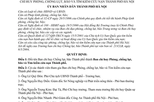 Quyết định 70/2004/QĐ/UB Đổi tên Ban chỉ huy Chống lụt bão thành Ban chỉ huy Phòng, chống lụt, bão Tìm kiếm cứu nạn Thành phố Hà Nội