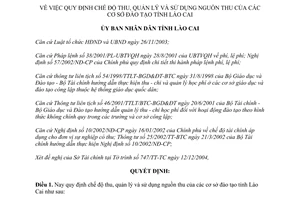 Quyết định 232/QĐ-UB 2004 chế độ thu quản lý sử dụng nguồn thu của các cơ sở đào tạo Lào Cai