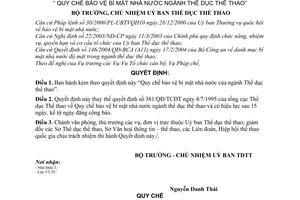 Quyết định 664/2004/QĐ-UBTDTT “ Quy chế bảo vệ bí mật nhà nước ngành thể dục thể thao”