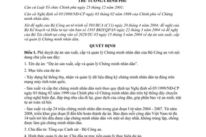 Quyết định 446/QĐ-TTg năm 2004 sản xuất cấp quản lý chứng minh nhân dân