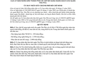 Quyết định 133/2004/QĐ-UB cấp bổ sung ngân sách cho quận Tân Phú