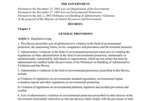 Decree of Government No.121/2004/ND-CP of May 12, 2004 on sanctioning of administrative violations in the field of environmental protection