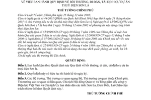 Quyết định 459/QĐ-TTg bồi thường, di dân, tái định cư dự án thuỷ điện Sơn La