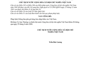 Lệnh công bố Pháp lệnh Chống bán phá giá hàng hóa nhập khẩu vào Việt Nam 08/2004/L-CTN