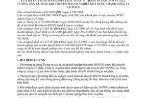 Thông tư 40/2004/TT-BTC hướng dẫn kế toán chuyển doanh nghiệp Nhà nước thành công ty cổ phần