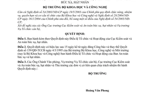 Quyết định 12/2004/QĐ-BKHCN Điều lệ Tổ chức Hoạt động Cục Kiểm soát và An toàn bức xạ, hạt nhân