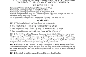Quyết định 84/2004/QĐ-TTg thí điểm cổ phần hóa  Tổng công ty nhà nước