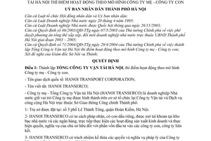Quyết định 72/2004/QĐ-UB thành lập Tổng Công ty Vận tải Hà Nội thí điểm hoạt động mô hình Công ty mẹ con