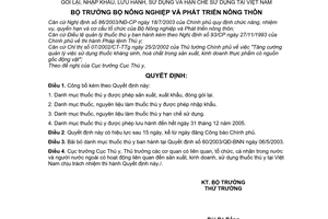 Quyết định 17/2004/QĐ-BNN danh mục thuốc thú y được sản xuất, xuất khẩu,đóng gói lại, nhập khẩu, lưu hành, sử dụng,hạn chế sử dụng