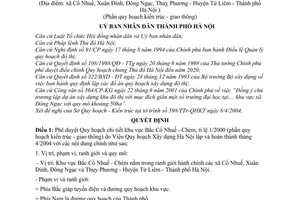 Quyết định 74/2004/QĐ-UB Quy hoạch chi tiết khu vực Bắc Cổ Nhuế - Chèm tỉ lệ 1/2000,xã Cổ Nhuế, Xuân Đỉnh, Đông Ngạc,Thụy Phương