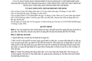 Quyết định 139/2004/QĐ-UB  Quy chế phối hợp liên ngành giải quyết hồ sơ chuyển mục đích sử dụng đất Thành phố Hồ Chí Minh