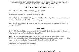 Quyết định 29/2004/QĐ-UB nhiệm vụ khoa học công nghệ cấp tỉnh Quảng Nam