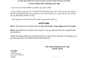 Quyết định số 1332/2004/QĐ-UB tổ chức và hoạt động của Sở Tài chính Quảng Trị