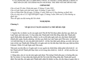 Nghị định 123/2004/NĐ-CP cơ chế tài chính ngân sách đặc thù đối với Hà Nội