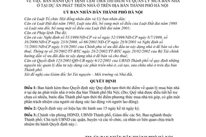 Quyết định 87/2004/QĐ-UB thí điểm quản lý mua bán nhà ở dự án phát triển nhà Thành phố Hà Nội