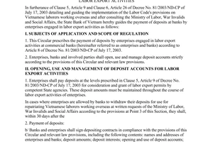 Circular No. 02/2004/TT-NHNN of May 19, 2004 guiding the payment of deposits at banks by enterprises engaged in labor export activities